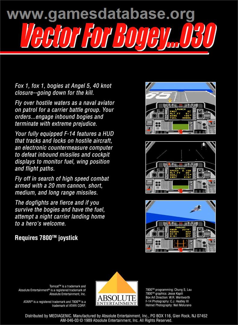 Tomcat - The F-14 Fighter Simulator - Atari 7800 - Artwork - Box Back