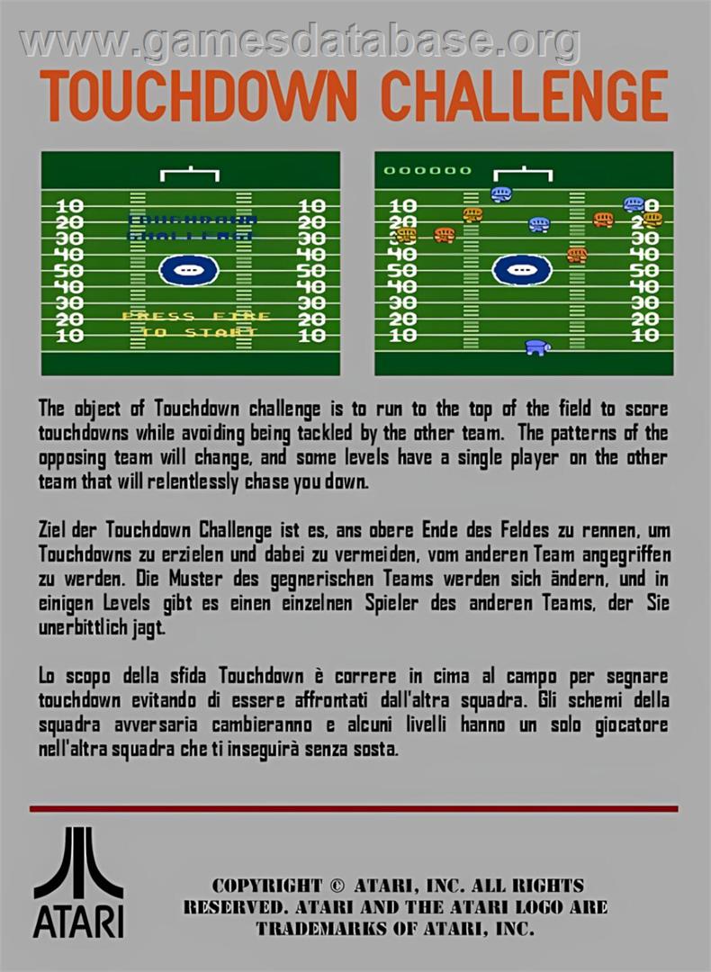 Touchdown Challenge - Atari 7800 - Artwork - Box Back