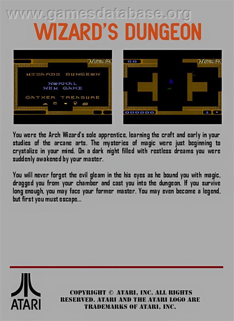 Wizard's Dungeon - Atari 7800 - Artwork - Box Back