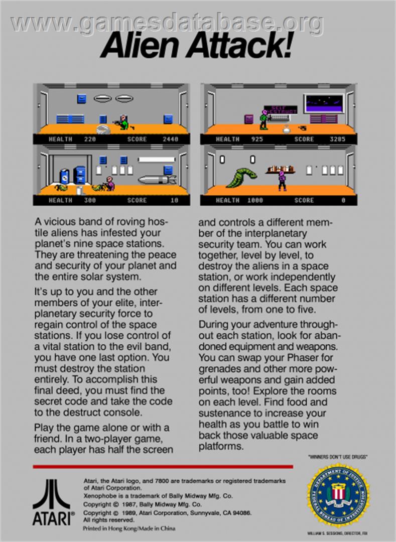 Xenophobe - Atari 7800 - Artwork - Box Back