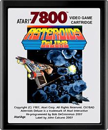 Cartridge artwork for Asteroids Deluxe on the Atari 7800.