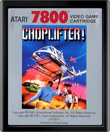 Cartridge artwork for Choplifter! on the Atari 7800.