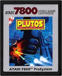Cartridge artwork for Plutos on the Atari 7800.