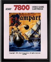 Cartridge artwork for Rampart on the Atari 7800.