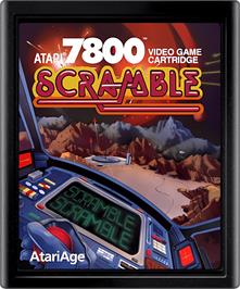 Cartridge artwork for Scramble on the Atari 7800.