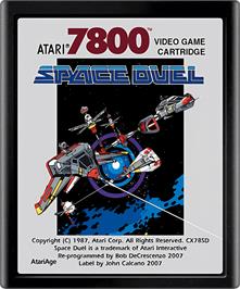 Cartridge artwork for Space Duel on the Atari 7800.
