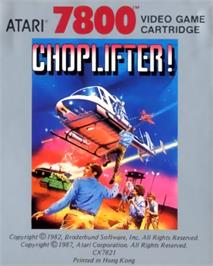 Top of cartridge artwork for Choplifter! on the Atari 7800.