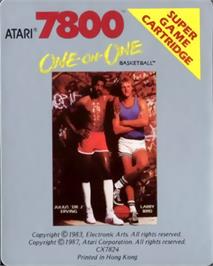Top of cartridge artwork for Dr. J and Larry Bird Go One-on-One on the Atari 7800.