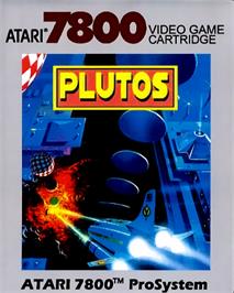 Top of cartridge artwork for Plutos on the Atari 7800.