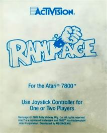 Top of cartridge artwork for Rampage on the Atari 7800.