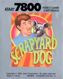 Top of cartridge artwork for Scrapyard Dog on the Atari 7800.