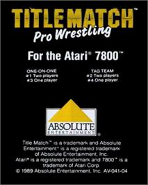 Top of cartridge artwork for Title Match Pro Wrestling on the Atari 7800.