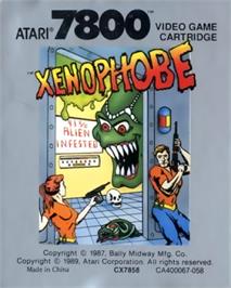 Top of cartridge artwork for Xenophobe on the Atari 7800.