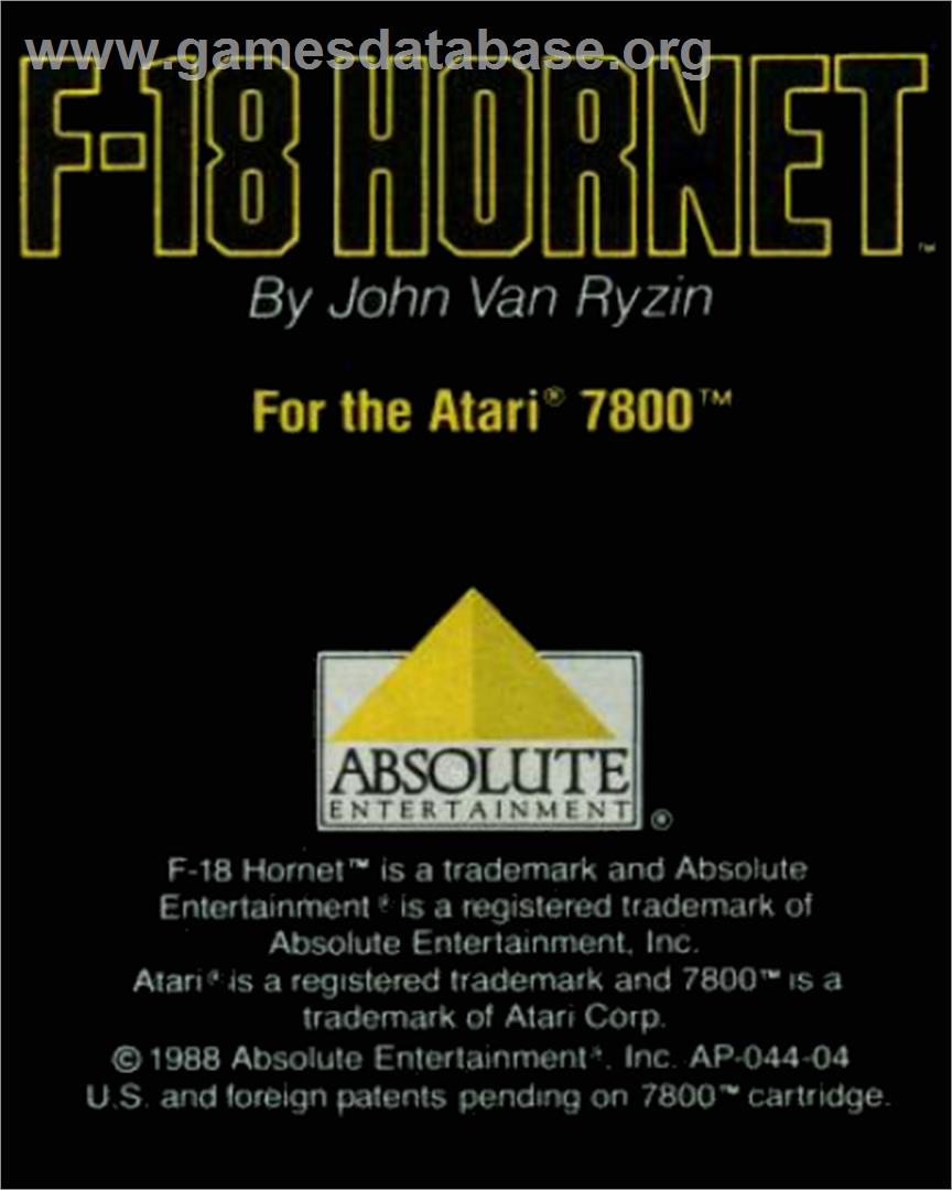 F-18 Hornet - Atari 7800 - Artwork - Cartridge Top