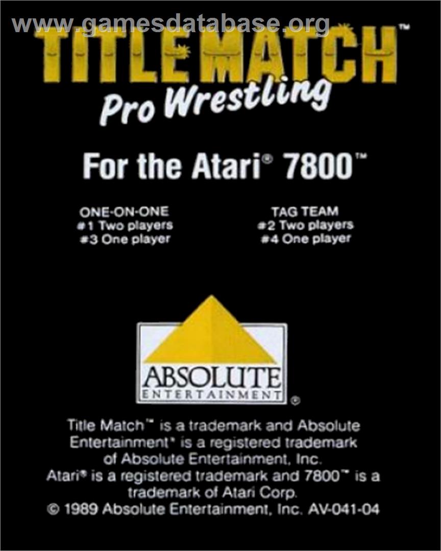 Title Match Pro Wrestling - Atari 7800 - Artwork - Cartridge Top