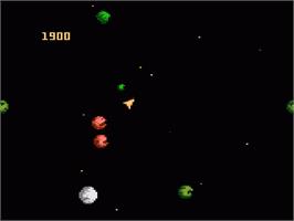In game image of 3D Asteroids on the Atari 7800.