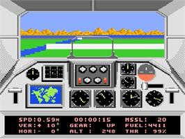 In game image of F-18 Hornet on the Atari 7800.
