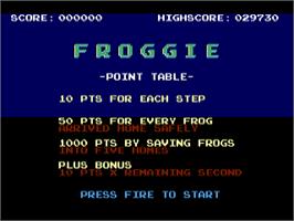Title screen of Froggie on the Atari 7800.