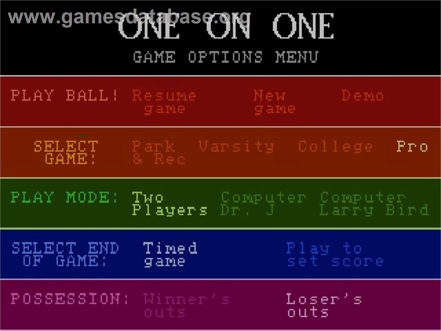 One-On-One Basketball - Atari 7800 - Artwork - Title Screen