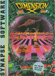 Box cover for Dimension X on the Atari 8-bit.