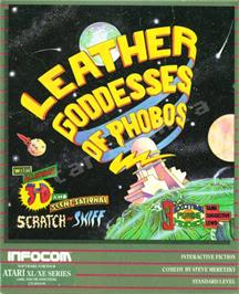 Box cover for Leather Goddesses of Phobos on the Atari 8-bit.