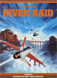 Box cover for River Raid on the Atari 8-bit.