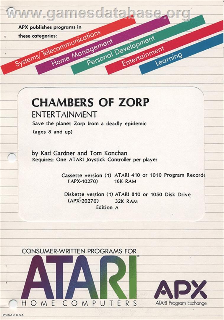 Chambers Of Zorp - Atari 8-bit - Artwork - Box
