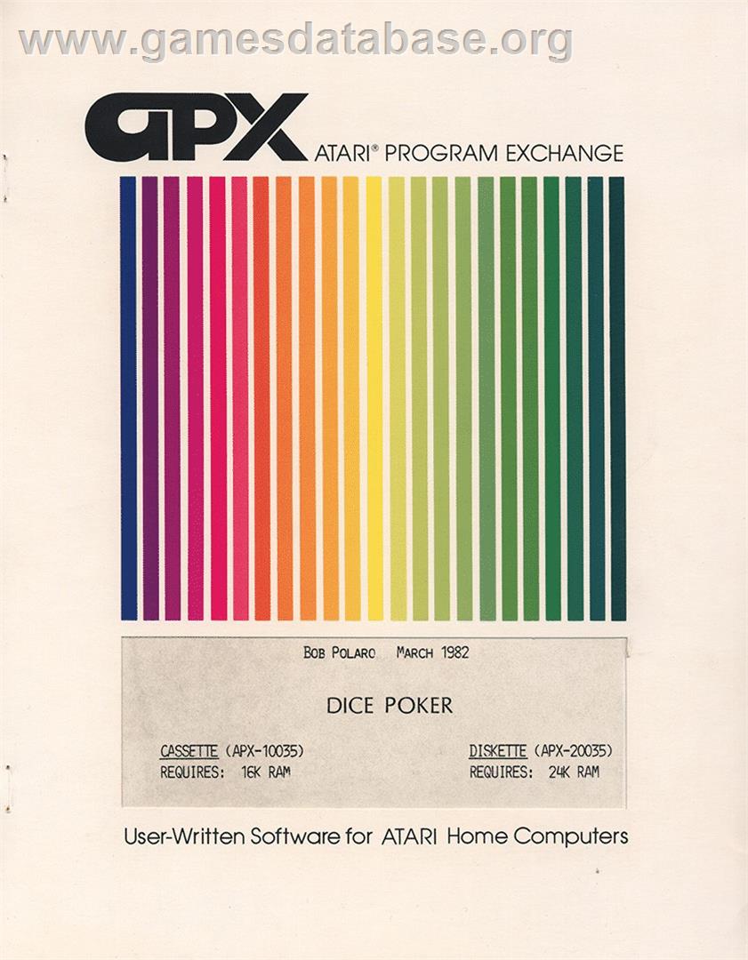 Dice Poker - Atari 8-bit - Artwork - Box