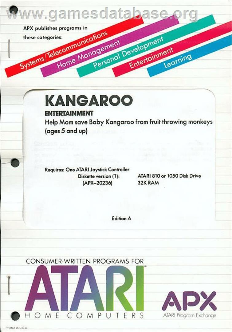Kangaroo - Atari 8-bit - Artwork - Box