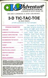 Box back cover for 3-D Tic-Tac-Toe on the Atari 8-bit.