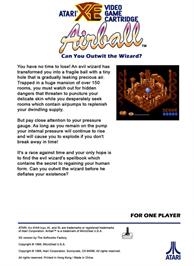 Box back cover for Airball on the Atari 8-bit.