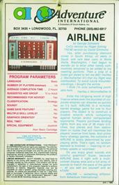 Box back cover for Airline on the Atari 8-bit.