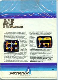 Box back cover for Alf In The Color Caves on the Atari 8-bit.