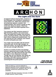 Box back cover for Archon: The Light and the Dark on the Atari 8-bit.