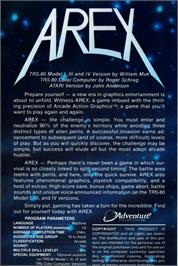 Box back cover for Arex on the Atari 8-bit.