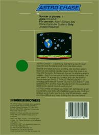 Box back cover for Astro Chase on the Atari 8-bit.