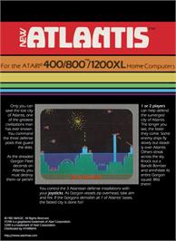 Box back cover for Atlantis on the Atari 8-bit.
