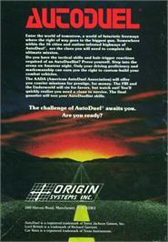 Box back cover for AutoDuel on the Atari 8-bit.