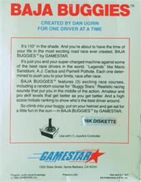 Box back cover for Baja Buggies on the Atari 8-bit.