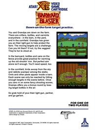 Box back cover for Barnyard Blaster on the Atari 8-bit.