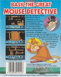 Box back cover for Basil The Great Mouse Detective on the Atari 8-bit.