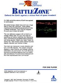 Box back cover for BattleZone on the Atari 8-bit.