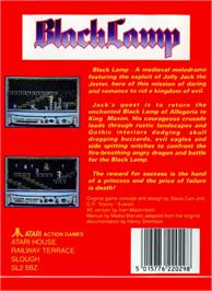 Box back cover for Black Lamp on the Atari 8-bit.