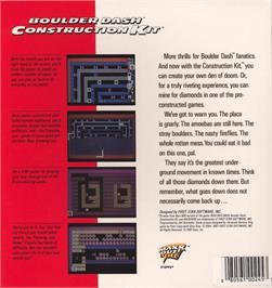Box back cover for Boulder Dash Construction Kit on the Atari 8-bit.