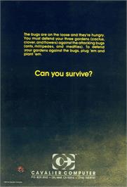 Box back cover for Bug Attack on the Atari 8-bit.