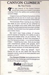 Box back cover for Canyon Climber on the Atari 8-bit.
