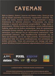 Box back cover for Caveman on the Atari 8-bit.