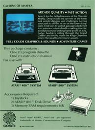 Box back cover for Caverns of Khafka on the Atari 8-bit.