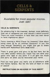 Box back cover for Cells And Serpents on the Atari 8-bit.
