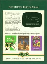 Box back cover for Championship Golf on the Atari 8-bit.